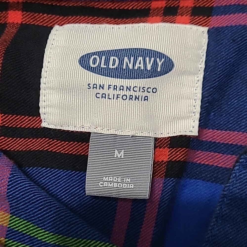 Old Navy - Blue Plaid Flannel Button-Up Shirt size Medium - Picture 3 of 5